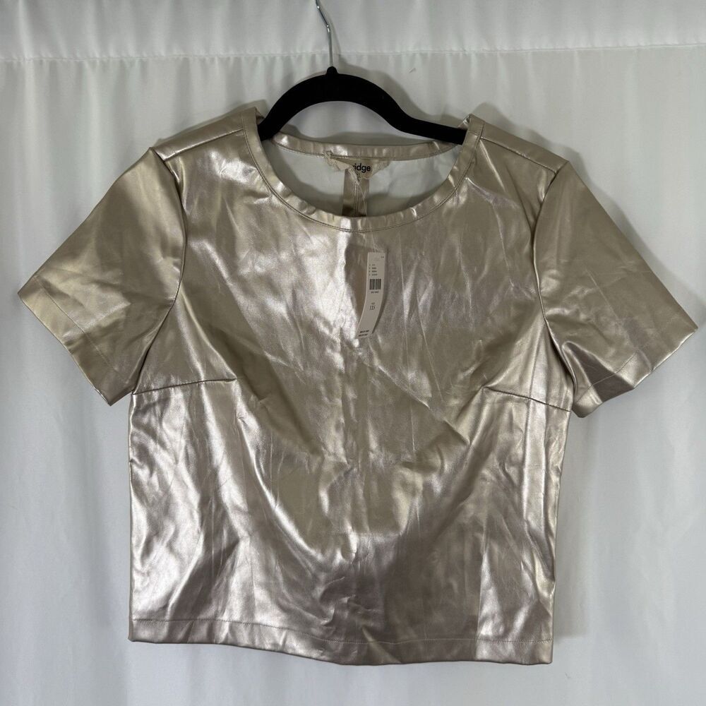 New Anthropologie Porridge Blouse Women's XXS Gold Short Sleeve Round Neck Zip